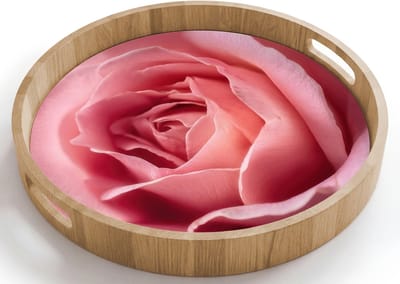 Dienblad rond 40x40 cm - Schootdienblad hout - Roze - Roos - Romantisch - Borrelplank rechthoek - Plateau houten dienbladen