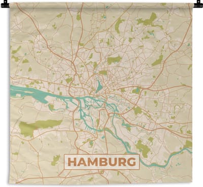 Wandkleed - Wanddoek - Plattegrond - Hamburg - Vintage - Stadskaart - Kaart - 180x180 cm - Wandtapijt