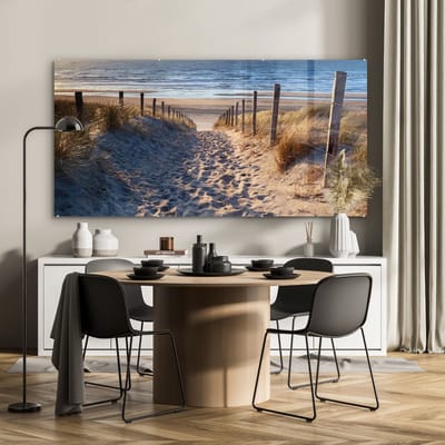 MuchoWow® Glasschilderij - Strand - Zee - Nederland - Duinen - Zon - 160x80 cm - Strand decoratie - Acrylglas Schilderijen - Foto op Glas