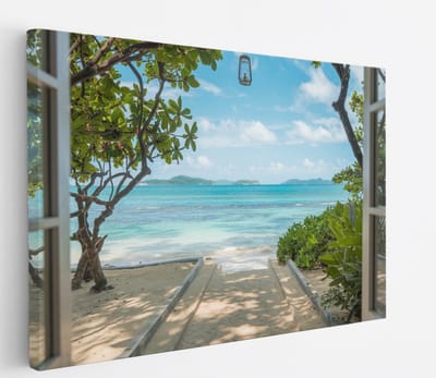 Saammp Canvas Schilderij - Zee - Strand - Natuur - Doorkijk - 45x30 - Foto op canvas - Wanddecoratie - Muurdecoratie Woonkamer - Slaapkamer decoratie - Canvas Print