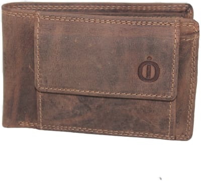 Oi Hunter bruine leren heren portemonneetje met kleingeld voorop / compleet stappertje / zeer kleine billfold heren / Anti skim / bruin leer 269H