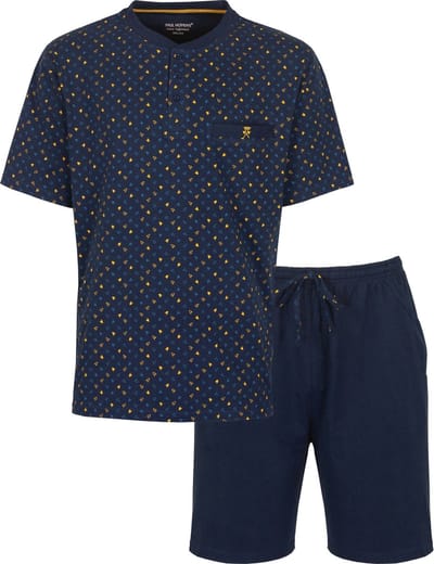 Paul Hopkins Heren Shortama - Pyjama Set - Paspel Borstzakje - Blauw - Maat S