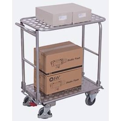 Opvouwbare hangwagen, aluminium/spaanplaat, aluminium zilver, 2 etages, L 720 x B 450 mm, opklapbaar met dwarsbeugel, TPE-wielen met EasySTOP, tot 150 kg