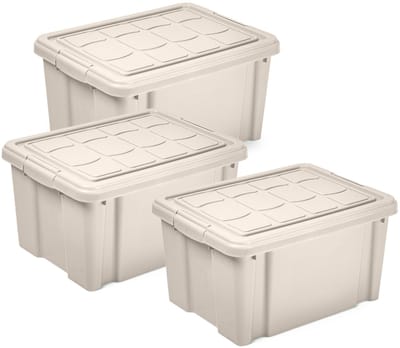 Plasticforte Multi Storage Opslagbox met deksel - 3x - beige - 16 liter - 40 x 30 x 21 cm - kunststof - opbergdoos - opbergen