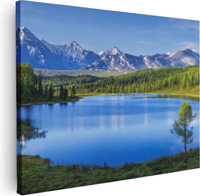 Artaza Canvas Schilderij Bergen - 80x60 cm - Wanddecoratie Landschap - Muurdecoratie Bos - Schilderijen Natuur