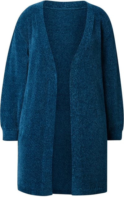 Ulla Popken - Dames - Chenille-cardigan V-hals open model lange mouwen - Petrol - Maat 46+