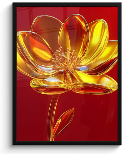 Poster in lijst - Fotolijst 50x70 cm - Posters - Bloem - Goud - Glazen - Posterlijst zwart - Decoratie - Wanddecoratie woonkamer - Muurdecoratie slaapkamer