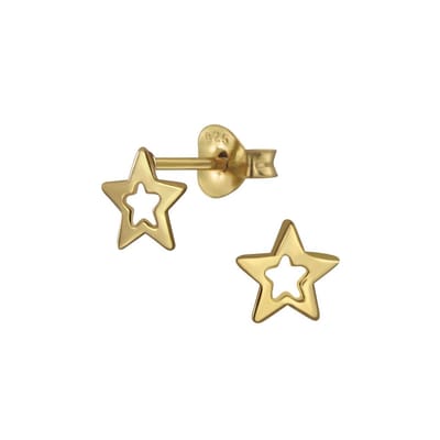 Joy|S - Zilveren ster oorbellen - 6 mm - gold plated