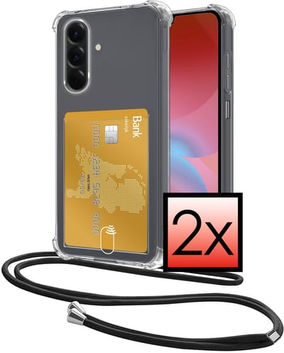 Hoes Geschikt voor Samsung Galaxy A26 Hoesje Pasjeshouder Cover Met Koord Shock Proof Case Siliconen Hoes Met Telefoonkoord en Kaarthouder - Transparant - 2 PACK