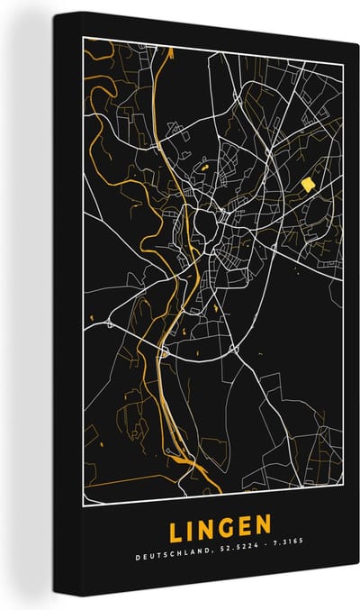 Canvas Schilderij Lingen – Stadskaart – Gold – Plattegrond – Stadskaart – Kaart - Duitsland - 20x30 cm - Wanddecoratie