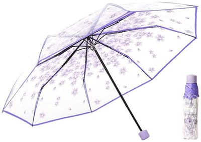 Paraplu - Transparante reisparaplu - Opvouwbare handmatige paraplu - Sakura Kitten 3D-ontwerp - PVC-materiaal - Drievoudig draagbaar - Paars - Wordt geleverd met kittenaccessoire - Schattige en veelzijdige transparante paraplu