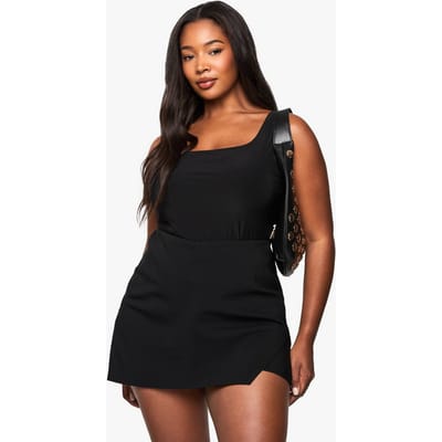 boohoo Dames Plus Bengaline Wikkel-Skort | Black | Maat: 16