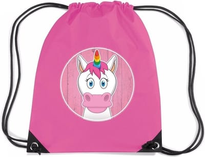 Eenhoorns rijgkoord rugtas / gymtas - roze - 11 liter - voor kinderen
