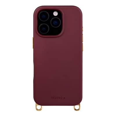 Selencia Hoesje - Geschikt voor iPhone 16 Pro - Rivièra geschikt voor MagSafe Backcover met afneembare haakjes - Bold Burgundy