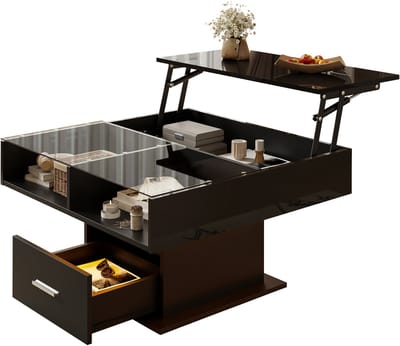 Salontafel - Verstelbaar - Hoogglans Lift Met LED En Flexibele Opbergruimte - MDF - Wit