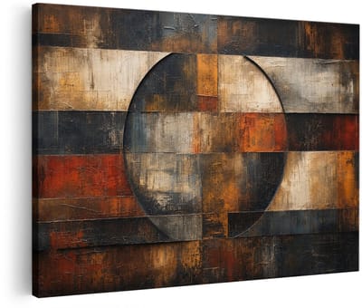 Artaza Canvas Schilderij Abstract Geometrisch Kunstwerk - Bruin en Zwart - 90x60 cm - Wanddecoratie Woonkamer - Schilderijen - Muurdecoratie
