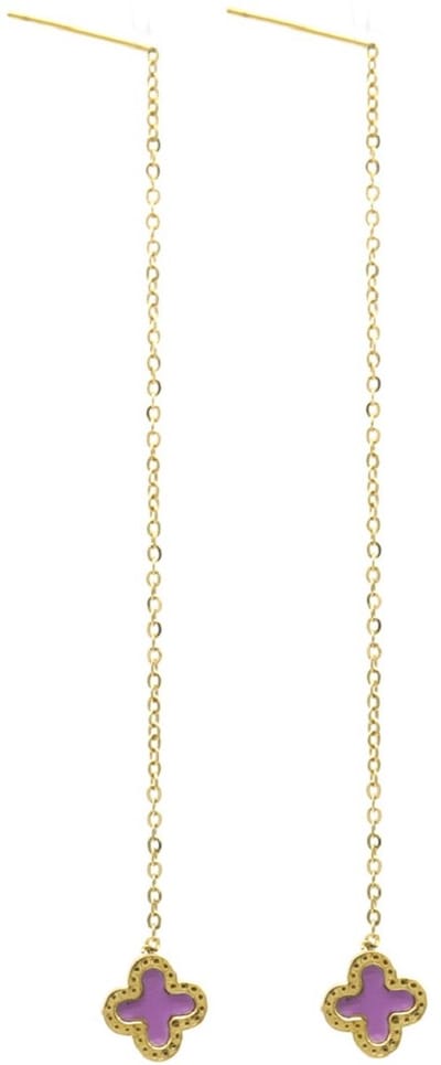 Oorbellen Pull Through - RVS - 8 cm - Goudkleurig en Paars