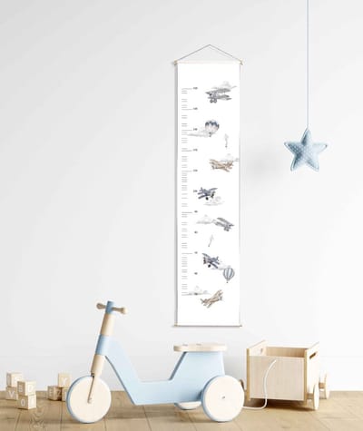 Groeimeter vliegtuig - luchtballon - Wit - Babykamer - Kinderkamer - 120x30 cm - Kinderkamer decoratie - Wanddecoratie - Kraamcadeau