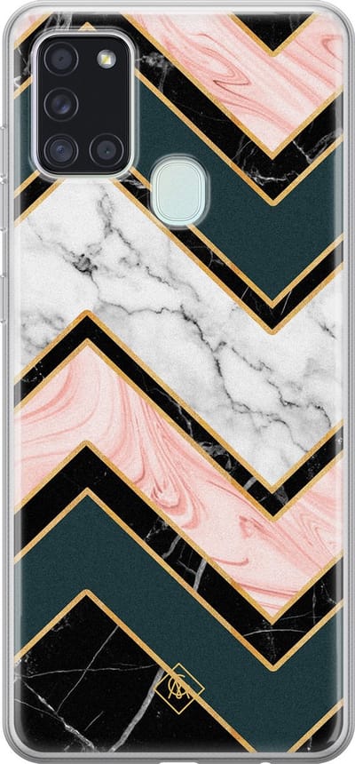 Casimoda® hoesje - Geschikt voor Samsung A21s - Marmer Triangles - Backcover - Siliconen/TPU - Zwart