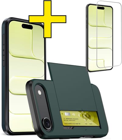 Hoesje Geschikt voor iPhone Air Hoesje Case Pashouder Hard Cover Met Screenprotector - Hoes Geschikt voor iPhone Air Hoesje Met Kaarthouder - Donkerblauw