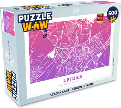 Puzzel Stadskaart - Leiden - Paars - Legpuzzel - Puzzel 500 stukjes - Plattegrond