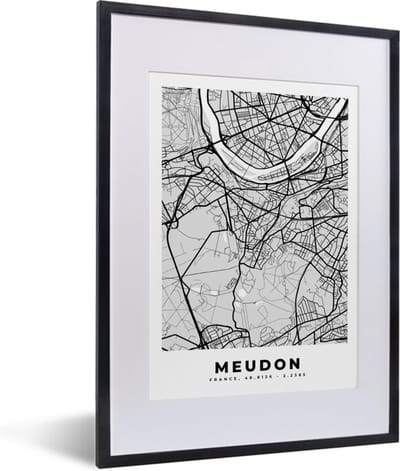 Fotolijst incl. Poster - Plattegrond - Meudon - Stadskaart - Kaart - Frankrijk - 30x40 cm - Posterlijst