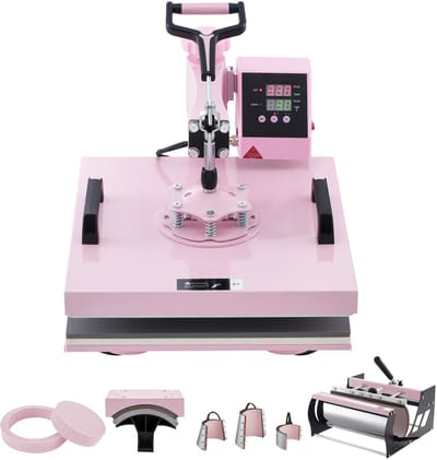 Warmtepersmachine, 15 X 15 Inch, 8-In-1 Warmteoverdrachtsmachine met 6-30 Oz Tumblerpers, 360° Draaibaar voor T-Shirts/mokken/Hoeden/Borden, Digitale Precisieregeling, Roze