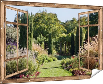 Gards Tuinposter Doorkijk Tuin - 180x120 cm - Tuindoek - Tuindecoratie - Wanddecoratie buiten - Tuinschilderij