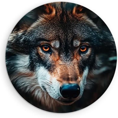 Saammp Muurcirkel Hout - Wolf portret - Dieren - Natuur - Ø 90 - Wandcirkel - Wanddecoratie Cirkel - muurdecoratie Woonkamer - Slaapkamer decoratie - Rond Schilderij