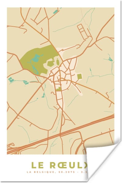 Poster Stadskaart - La Roeulx - Vintage - Plattegrond - Kaart - 120x180 cm XXL