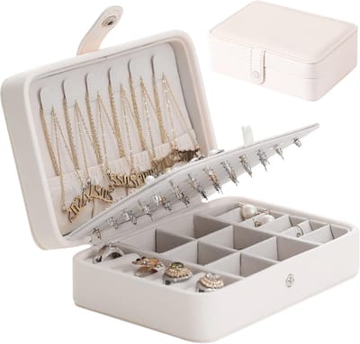 Famanu – Reissieradendoosje van kunstmateriaal, mini sieradenorganizer voor ringen, oorbellen en kettingen