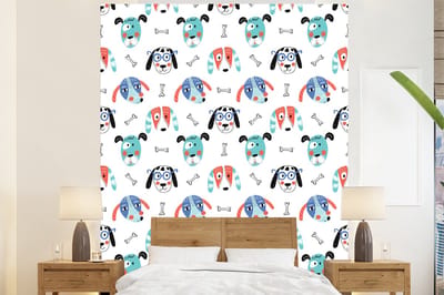 Behang - Fotobehang Jongens - Patronen - Hond - Breedte 225 cm x hoogte 280 cm