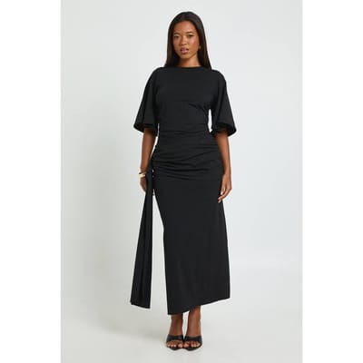 boohoo Dames Cape Draperie Detail Midaxi T-shirt Jurk | Zwart | Maat: 36