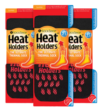 Heat Holders 3 paar pantoffelsokken voor heren met grips - Zwart Rood