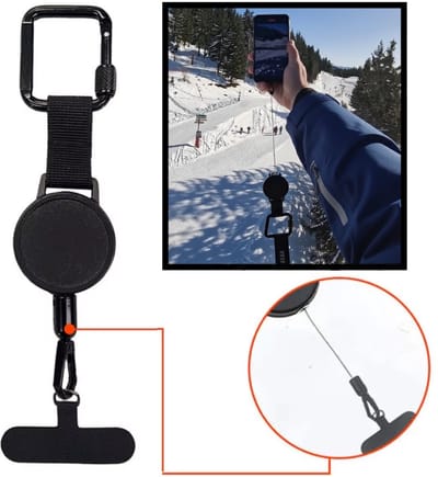 Anti-Diefstal Telefoonkoord - Universeel Uittrekbare Kabel met Karabijnhaak - Telefoon Ketting - GSM Koord - Zwart