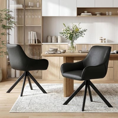 Draaibare eetkamerstoelen set van 6 met armleuningen – 360° draaibaar, gestoffeerd PU-leer, ergonomisch design, metalen frame, binnenvering comfort, keukenstoel moderne stijl – 62 x 57 x 82 cm – Mobili Bella