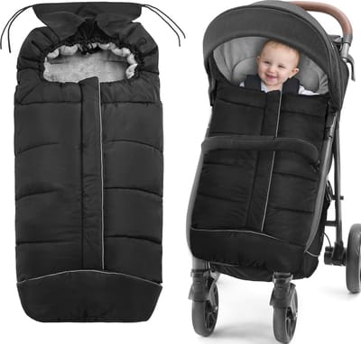 Thermische kinderwagenslaapzak - Waterdichte en winddichte winterslaapzak - Wasbare warme babyslaapzak - Waterdichte en winddichte kinderwagenaccessoires - Geschikt voor baby's van 0-36 maanden (zwart)