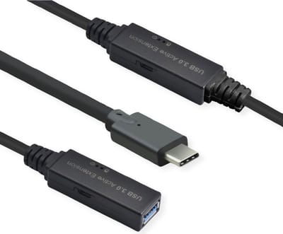 ROLINE USB 3.2 Gen 1 Actieve Repeater kabel, Type A - C, zwart, 10 m