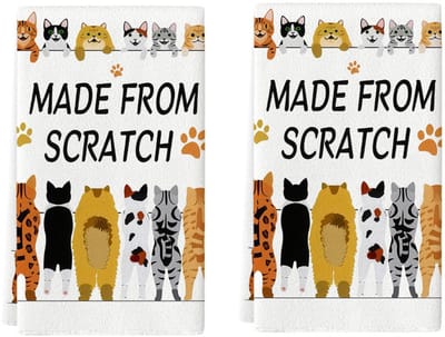 Leuke keukendoeken met cartoonkattenprint - 2 stuks - 40 x 60 cm - Vaatdoeken - Geschikt voor koken, bakken en afwassen - Keukendroogdoek - Zeer absorberend - Kan gebruikt worden als hittebestendige onderlegger of voor het bakken van koekjes