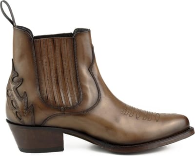 Mayura Boots Marilyn 2487 Hazelnoot/ Cowboy Western Fashion Enklelaars Spitse Neus Schuine Hak Elastiek Sluiting Echt Leer Maat EU 37