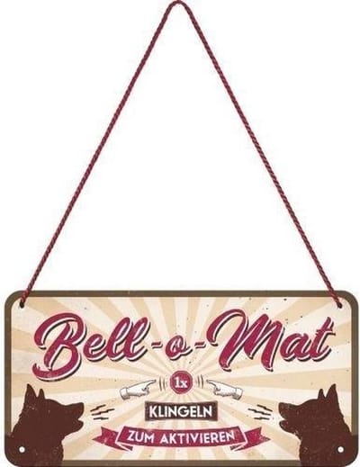 Bell o Mat​. Metalen wandbord 10 x 20 cm.
