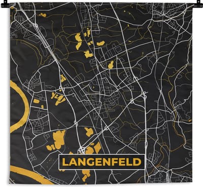 Wandkleed - Wanddoek - Plattegrond – Langenfeld – Goud – Stadskaart – Kaart - Duitsland - 180x180 cm - Wandtapijt