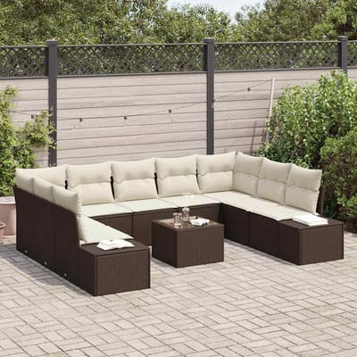 vidaXL - Tuinbank - Set - 9 - st - 8-Aantal - zitplaatsen - Bruin - en - Crème