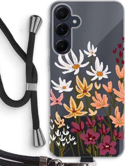 Case Company® - Hoesje met koord geschikt voor Samsung Galaxy A55 hoesje met Koord - Painted wildflowers - Telefoonhoesje met Zwart Koord - Bescherming aan alle Kanten en Over de Schermrand