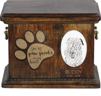 Persoonlijke urn voor Lakeland Terrier met foto en as van je hond
