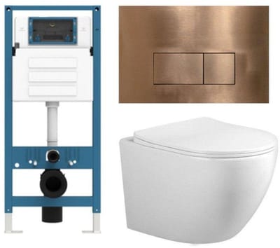 FugaFlow Eccelente Press Toiletset - 48.5x36x32cm - diepspoel - spoelrandloos - inbouwreservoir - softclose - quickrelease - toiletzitting - koperen metalen bedieningsplaat - rechthoekige knoppen - wit