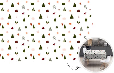 Kerst Tafelkleed - Kerstmis Decoratie - Tafellaken - Kerst - Sjablonen - Wit - 220x150 cm - Kerstmis Versiering