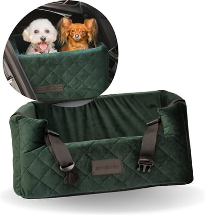 Velvet Green - Autostoel voor hond - 57x50cm - Wasbaar - Hondenmand Auto - Handgemaakt