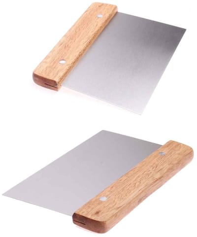 EXCITAT Deegschraper - Deegschraper van roestvrij staal - met houten handvat en roestvrijstalen mes van voedingskwaliteit - 15 cm - 2 stuks