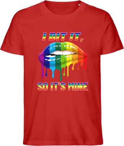 T Shirt Heren en Dames - Pride Mond - Regenboog Kleuren - Rood - XS